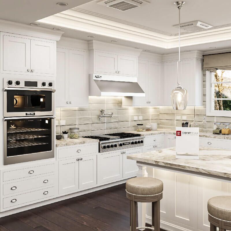 Inset White Slab Shaker Kitchen Cabinets | CabinetSelect.com